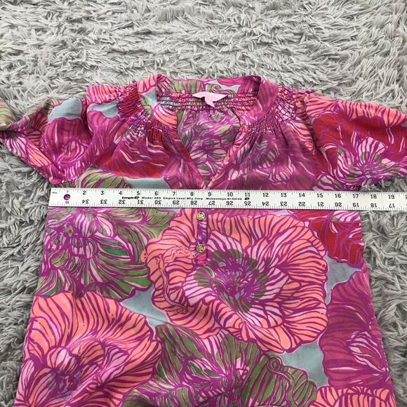 Lilly Pulitzer blouse XXS / 2XS Elsa Top PINK/Tourquoise Floral 100% silk - Picture 7 of 8